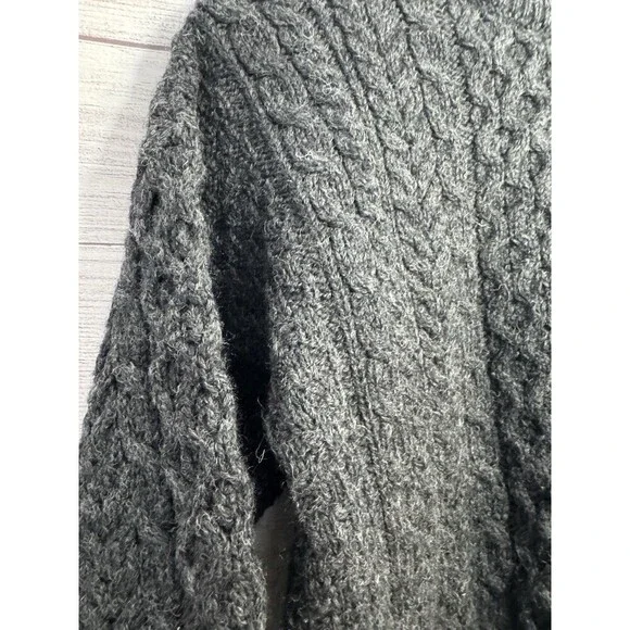 Vintage Carraig Donn Gray 100% Wool Irish FishermanSweater S